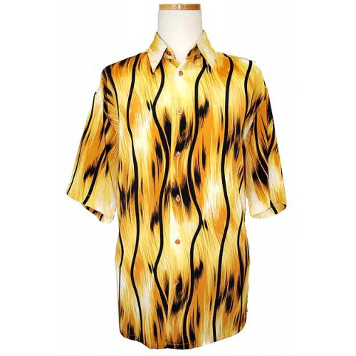Bassiri Gold/Black Wavy Design Micro Fiber Short Sleeves Shirt #46561